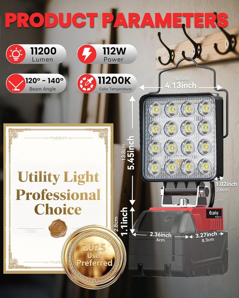 Ecarke 2PCS LED Work Light Compatible with Milwaukee 18V Battery, Upgrade 112W Cordless Work Lights 11200LM of Flashlight Battery Light with Low Voltage Protection & Type-C & USB-A Charger Port - Image 2